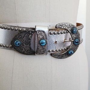 Vintage silver turquoise studded moon belt